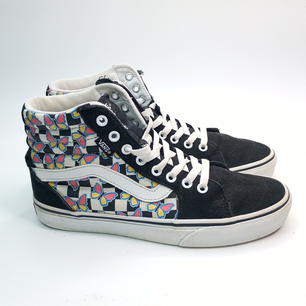 Vans Sk8-Hi Sneakers Women Size 8.5 Black Butterfly Checkerboard Canvas - Picture 5 of 11